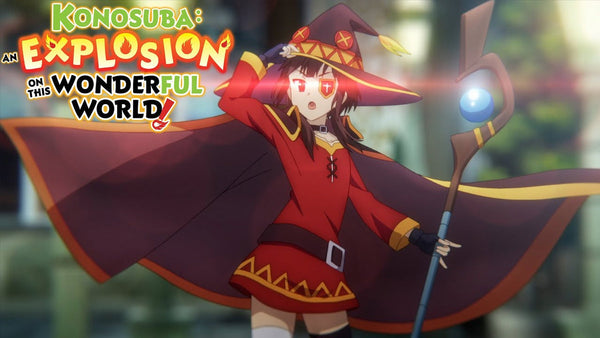 Cosplay Megumin : le chapeau, l'œil bandé et le bâton d'explosion