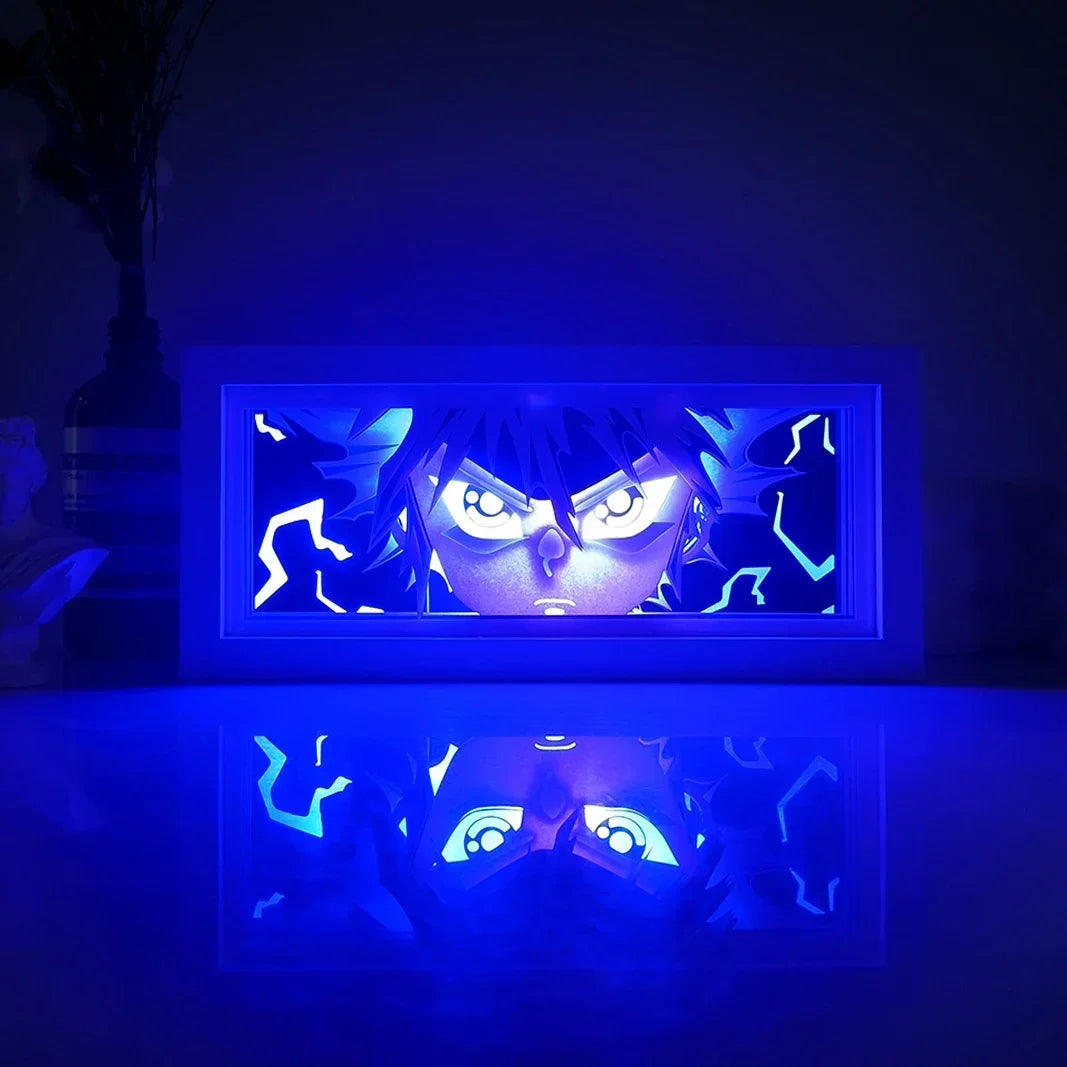Boîte lumineuse LED Killua Godspeed Hunter x Hunter allumée en bleu, éclairs